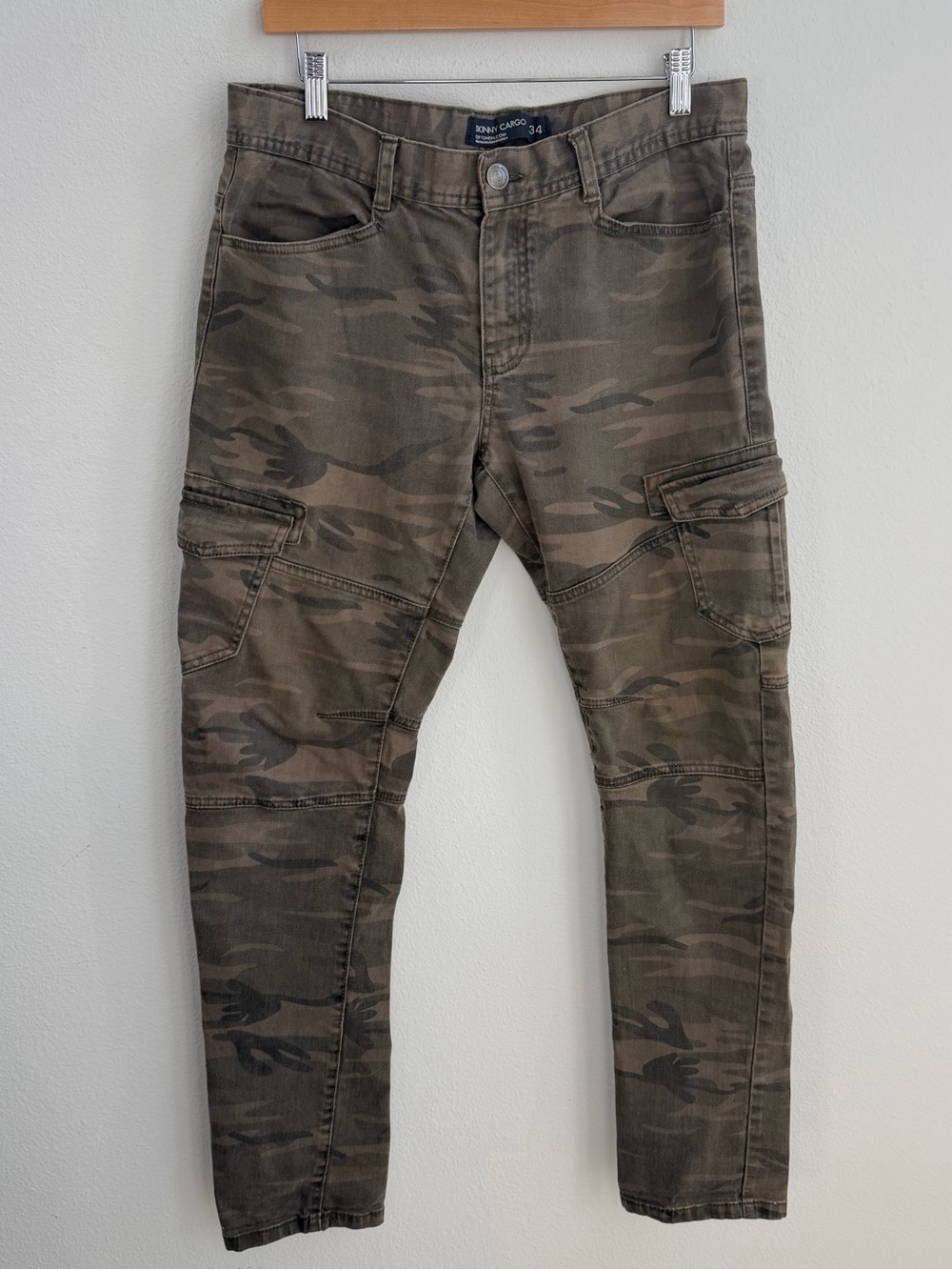 Cotton On Skinny Cargo Camo Pants Men’s 34 Khaki Brown Camouflage Utility Cargo